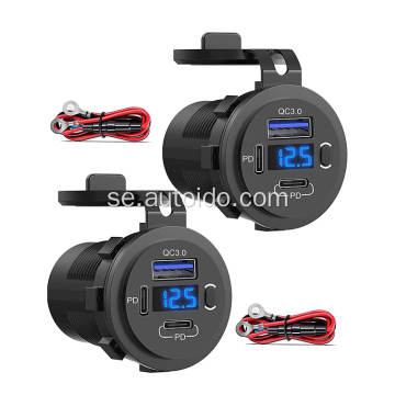 Dual USB QC3.0 Typ C USB med voltmeter